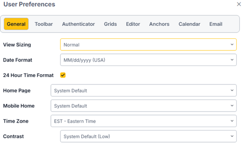 User Preferences Screenshot
